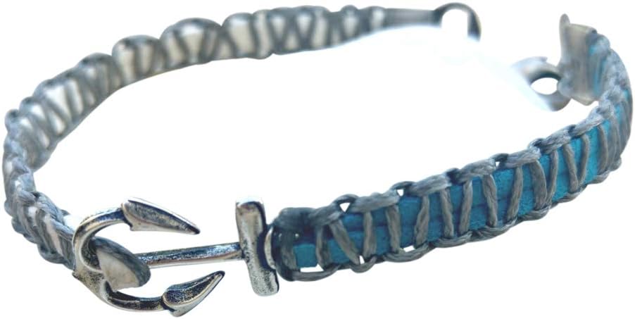 Women's Turquoise Leather Anklet, Ankle Bracelet With Anchor Charm