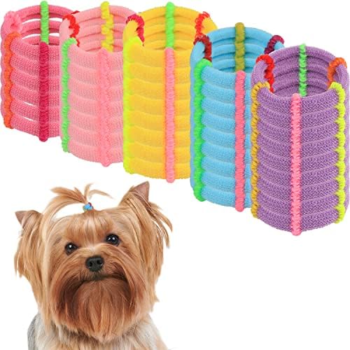 100 Pcs Colorful Puppy Rubber Bands Dog Hair Ties,Grooming Dog Hair Bows for Small Dog Girl,Super Stretch Nylon Seamless Yorkie Accessories Ponytail Holder