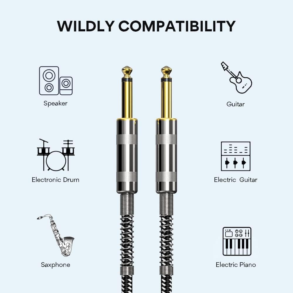 MAONO Professional Instrument Cable Electric Guitar AMP Cord, 6.35mm TS Cable for for Electric Guitar, Bass Guitar, Electric Mandolin, Pro Audio (3m, Black) 4