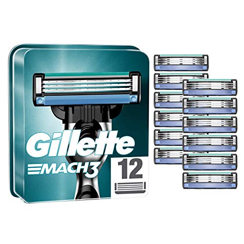 Gillette Mach3 Rasierklingen Herren, Packung mit 12 Rasierklingen-Nachfüllpackungen, stärker als Stahlklingen, Enhanced Lubrastrip, XXL, Verpackung kann variieren