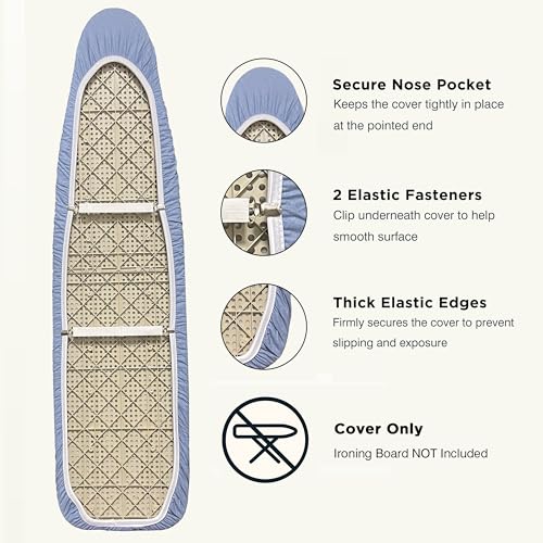 Image of Ironing Board Cover and Pad 18 inchx54 inch Extra Thick Natural Cotton, Scorch and Stain Resistant Iron Board Cover, Extra Large Iron Board Cover with Fasteners Heavy Duty Heatproof Elastic Edge Blue