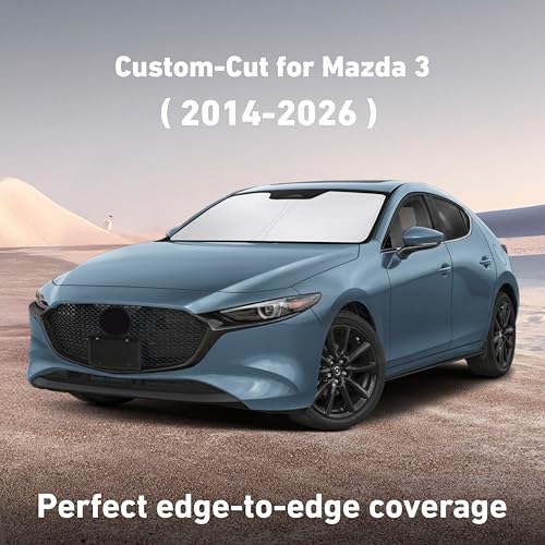 Image of EcoNour Windshield Sunshade Compatible for Mazda 3 2014-2024 2025 2026, Sun Visor for Front Windshield & Window Sun Shade Cover, UV Heat Blocker & Protector, Car Accessories