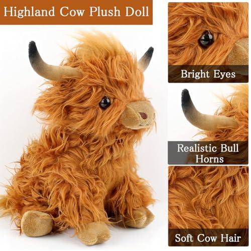 GVMJHYK Highland Cow Soft Plüsch,Hochlandkuh Plüschtier,Schottische Hochlandkuh Kuscheltier Plüschtiere,Realistische Kuscheltier Kuh Toy,für Party Geburtstag Weihnachten Geschenke