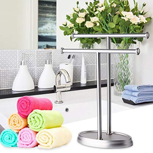 Toallero de pie sin taladro para ahorrar espacio en baños con diseño de doble capa 2