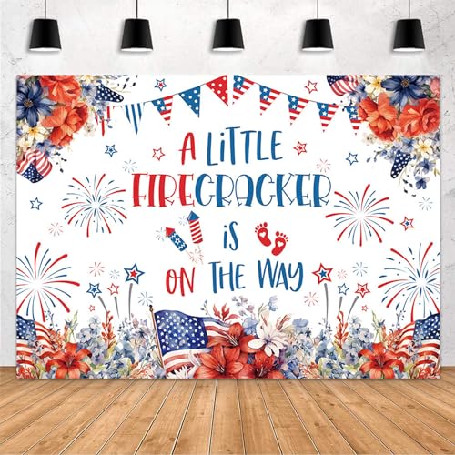 Thème patriotique pour décorer une baby shower avec la bannière A Little Firecracker