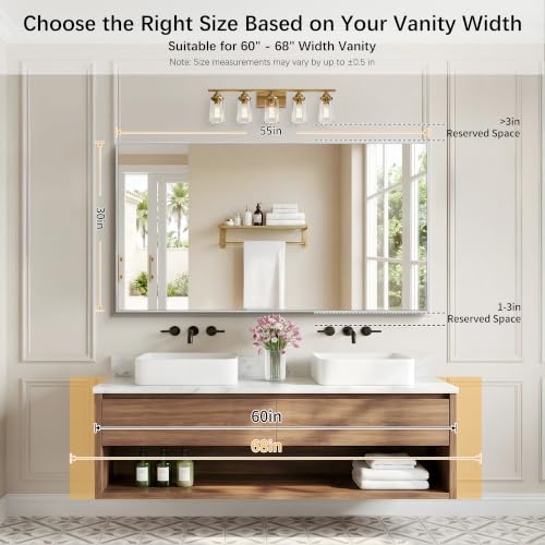 Image of DESBING 30 inch x 55 inch Bathroom Mirror, Silver Metal Frame Wall Mirror