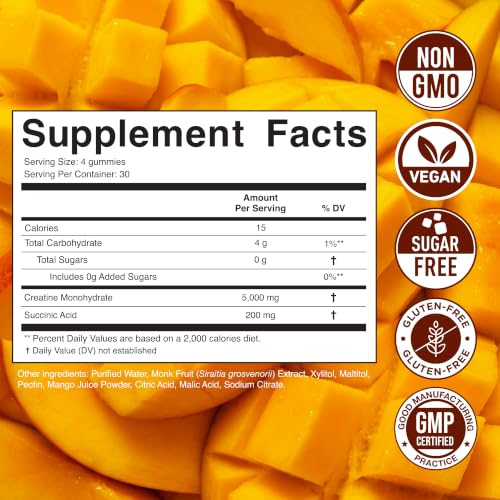 Image of Secret Element Creatine Monohydrate Gummies 5000 mg per Serving, Sugar Free Vegan Gummies, Non-GMO, Creatine Chews for Women & Men, 30 Servings, 120 Gummies, Mango Flavor, Pack of 2