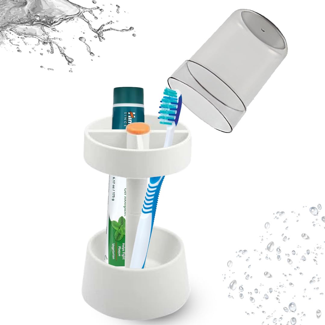 karomouj Plastic Kma618 2 In 1 Toothbrush Holders Toothbrush Organizer Multifunctional Toothpaste Stand With 3 Compartments&Cover, For Easy Bathroom Storage (Multicolor, Pack Of 1)-image-17