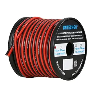 BNTECHGO 14 Gauge 2 Conductor Parallel Silicone Wire Spool Red Black Lead Wire 50 ft Stranded Wire