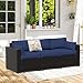 3-Seat Wicker Sofa Patio PE Wicker Couch Furniture,3pcs Patio Sofa Set Outdoor Rattan Couch Steel Frame with Cover and Deep Seat High Back Patio Furniture Sets (Dark Blue + Black Rattan, 3pcs)