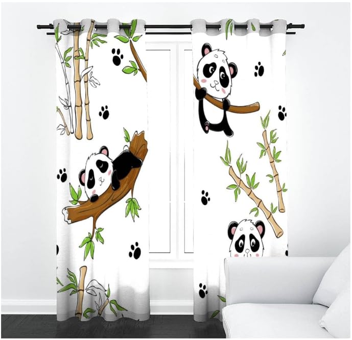 Rideaux Panda Bambou Chambre pour Adultes Animaux De Dessin Animé Rideau Occultant Chambre Fille Garcon Rideaux Chambre Ado Isolation Thermique et Réduction du Bruit Rideau （200x200 cm）