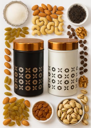 Image of STEEPLE Stainless Steel Storage Containers Set of 2 | 750 ml Steel Jars with Lid | Airtight Kitchen Canisters | Tea Coffee Sugar Container | Dry Fruit Box for Kitchen Storage
