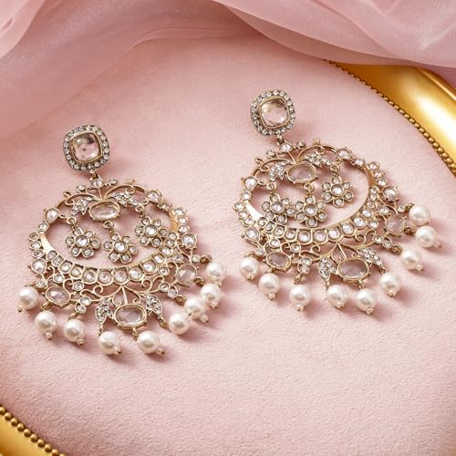 Image of Rubans Chandbali Earrings Gold Plated Kundan Jewellery Gift for Women & Girls