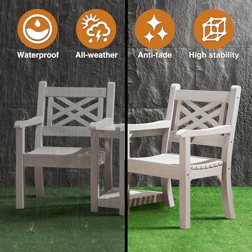Image of Psilvam 2-Person Poly Lumber Conversation Bench with Middle Side Table,Gray