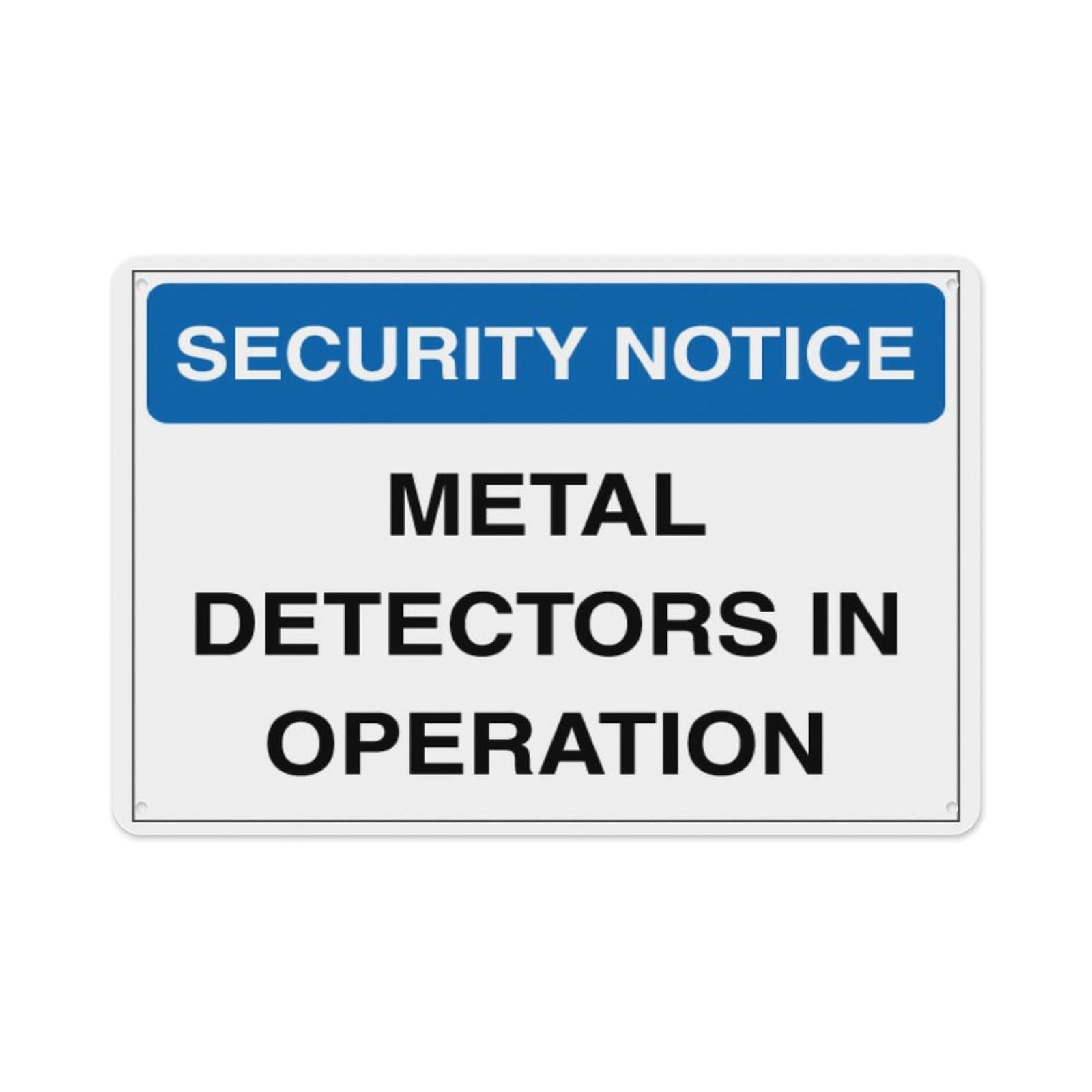 peiyeety Security Notice - Metal Detectors In Operation - Blue Aluminum Tin Warning Signs For Home Outdoor Garden 12X16 Inches