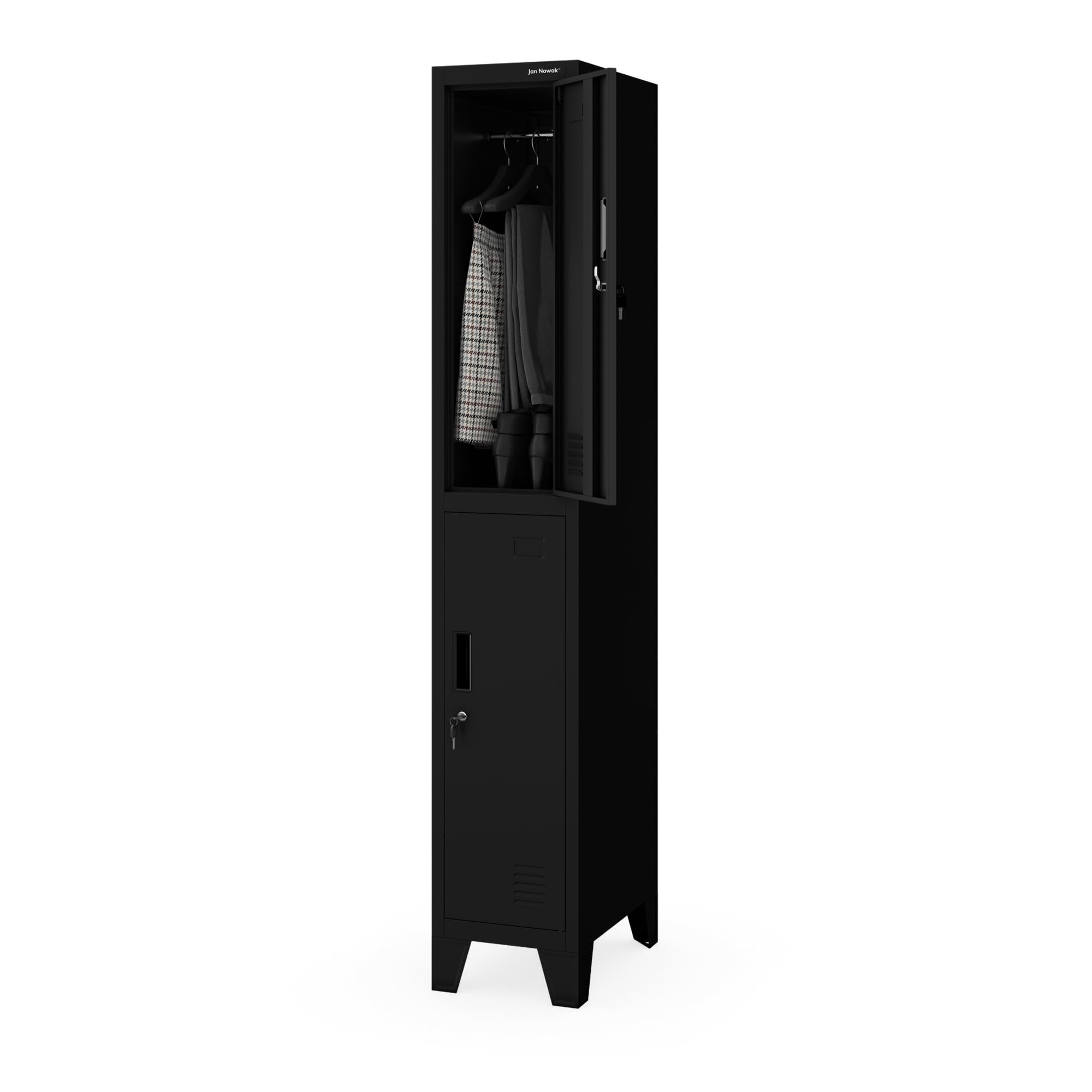 Jan Nowak Armoire Vestiaire Métallique 2 Casiers Verrouillables 172x30x45cm | Vestiaire professionnel en acier, 2 casiers verrouillables avec tringle et ventilation, pour vêtements et effets personnels