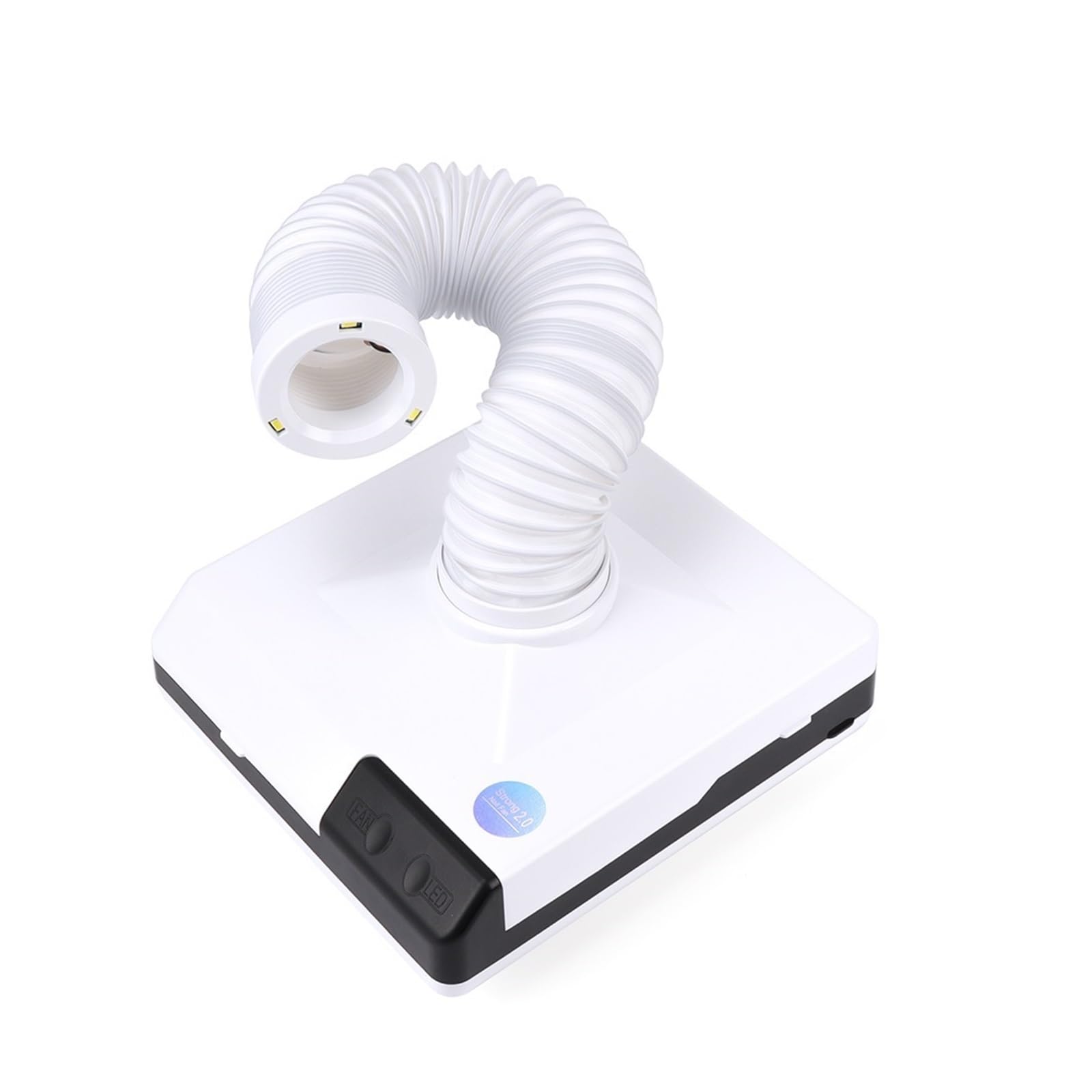 Colector de polvo para uñas, ventilación de vacío, 60 W, doble uso, con foco de codo retráctil, color blanco, 19,5 x 21 x 6 cm
