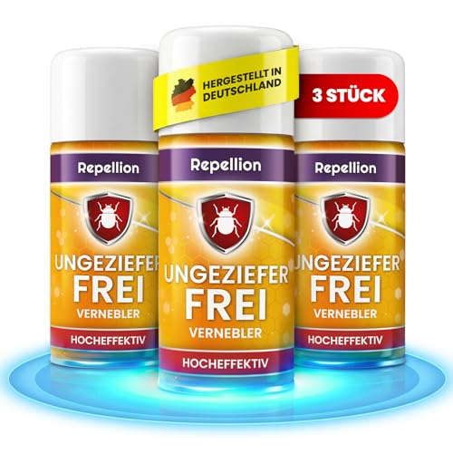 Repellion Anti Ungeziefer Fogger für Wohnräume (3x150ml) Ungeziefer Vernebler gegen Bettwanzen Flöhe Schaben Milben & Körperläuse Insekten Bombe zur Raumbehandlung