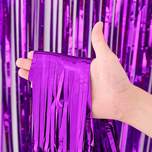 Image of Voircoloria 4 Pack Purple Foil Fringe Backdrop Curtains, Tinsel Streamers Birthday Party Decorations, Fringe Backdrop for Graduation, Baby Shower, Gender Reveal, Disco Party Photo Booth Background