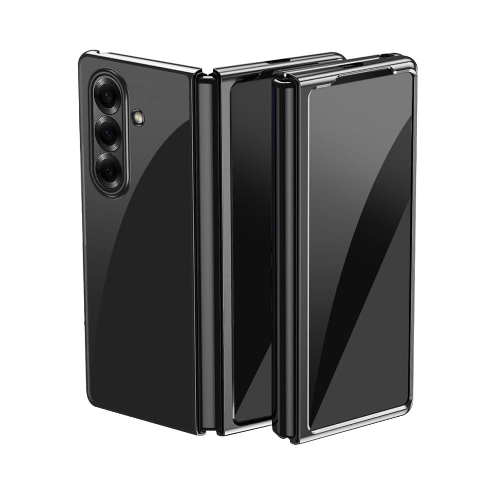 Generic Custodia compatibile con Samsung Galaxy Z Fold 5 (colore: nero) Custodia rigida antiurto con placcatura trasparente