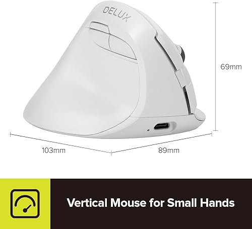 Miniatura 7 de DeLUX Ratón vertical para zurdos, reduce la tensión de las manos, recargable, silencioso, inalámbrico, ergonómico, con receptor USB y BT 4.0, 6