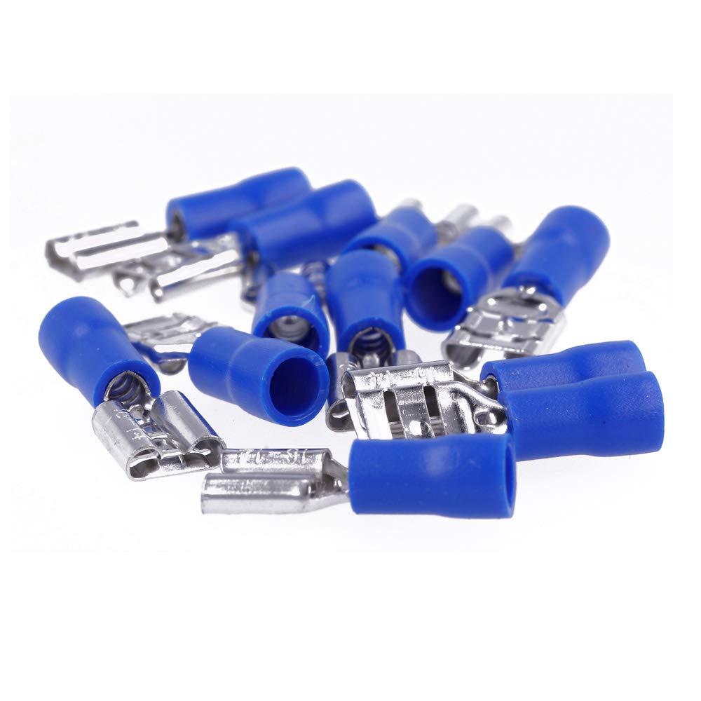 100 Terminali A Crimpare Faston Maschio - Isolamento Blu, Sezione Cavo 1-2,5 Mm&sup2;, Per Elettricisti
