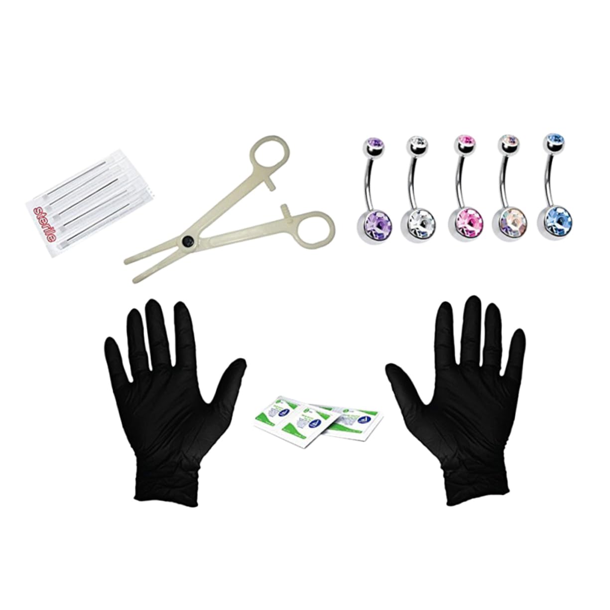 KESYOO 15Pcs Professional Kit Navel Ring Set with Gloves Durable Belly Button Jewelry for Use