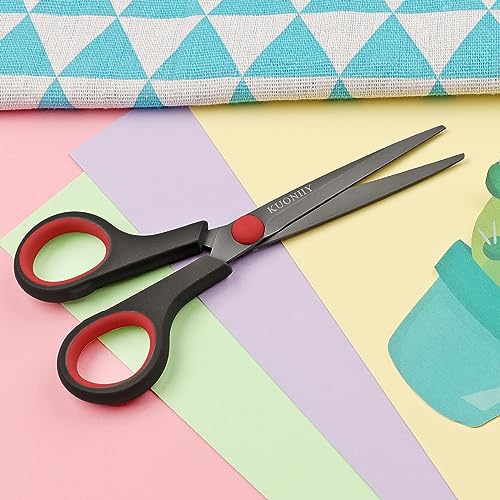 Image of KUONIIY 6 inch Ultra Sharp Titanium Coated Scissors with Comfortable Multi Purpose Handles, Black /Red