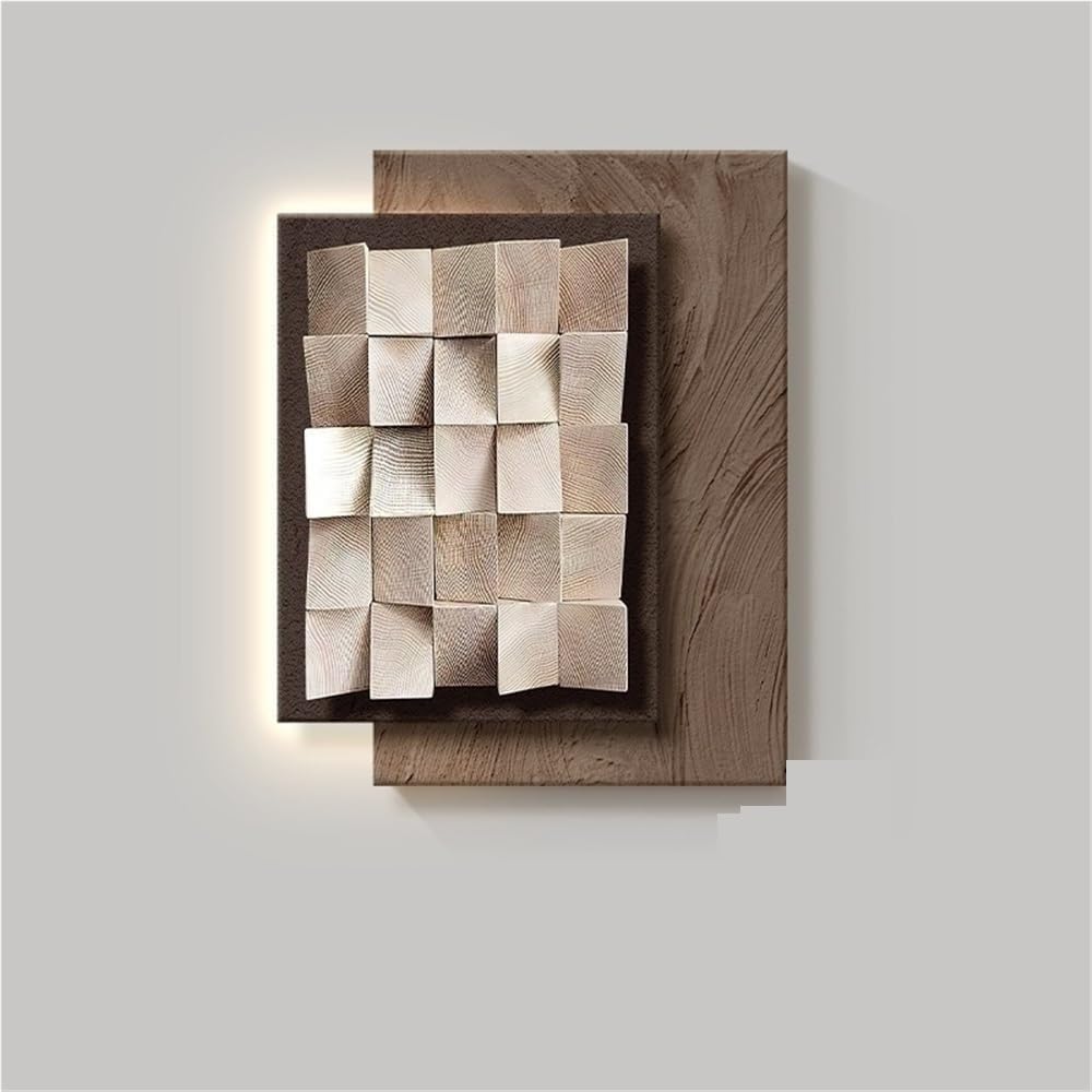 SIONDSTS Sandstone Decor Wall Art Painting,3D Abstract Textured Wall Art,Modern Minimalism Wall Art Decor,Creative Landscape Wall Sculptures with LED,Entrance Decorative Painting,E,50CM