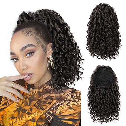AISI BEAUTY Curly Ponytail Extension Drawstring Ponytails for Black Women Synthetic Curly Ponytail with 2 Clips (2#)