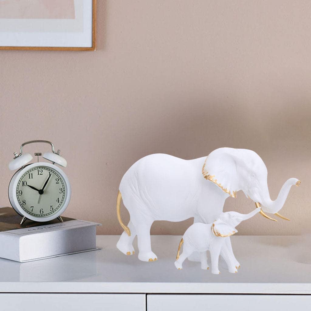 Photo 1 of 1 Piece Elephant Statue Resin Elephant Figurine Elephant Feng Shui Sculpture Animal Ornament for Home Office Wedding Decoration - White Gold Right