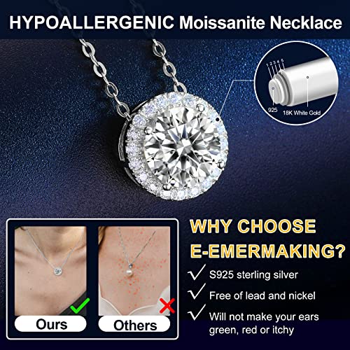 Moissanite Necklace Halo Pendant for Women 0.5CT-4.0CT 18K White/Yellow Gold Plated Sterling Silver Dainty Anniversary Day Present for Her Wife Mother 18+2 inches Lab Created Dimaond Jewelry with GRA Certificate of Authenticity3