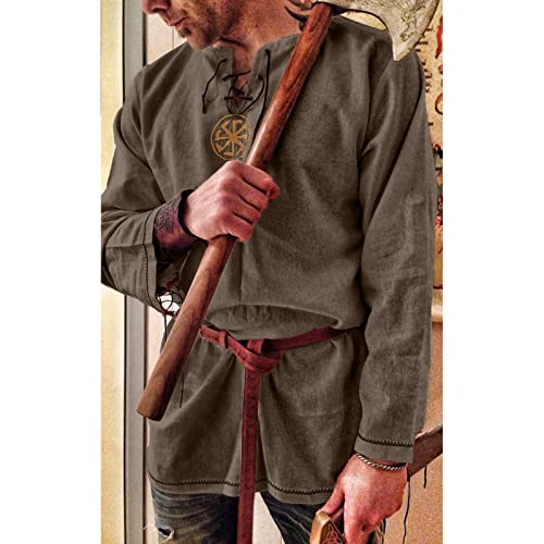 Mens Shirts Fashion Cotton Linen Henley Shirt Casual Hippie Beach Long Sleeve T Shirts - Image 5