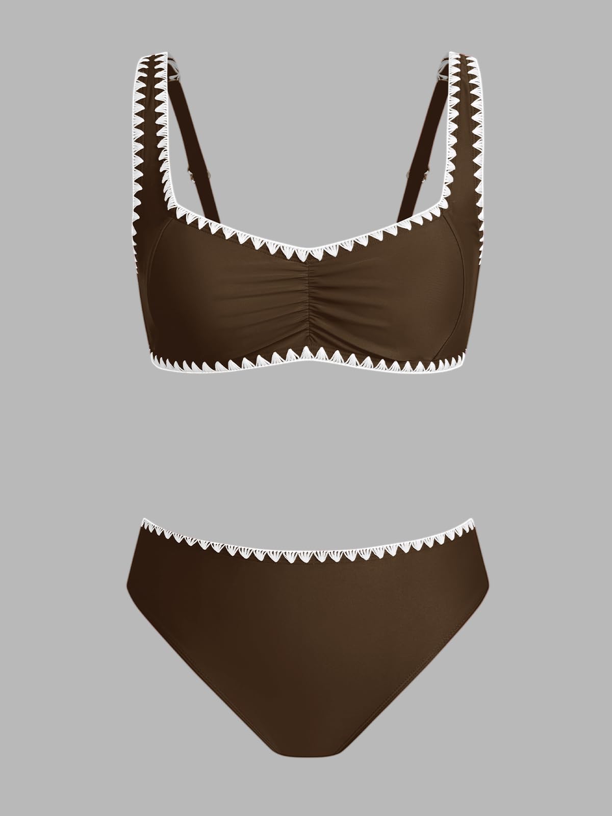 CUPSHE Conjunto de bikini para mujer, cuello corazón, tirantes anchos ajustables, traje de baño con costuras y tiro medio