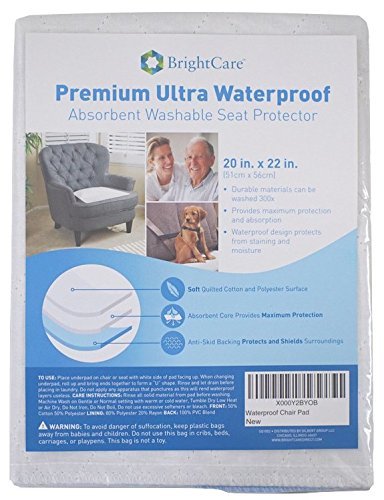 Ultra Waterproof Washable Chair Pad Cover (20 X 22 Inch) For Incontinence - Adult, Children, Or Pet Underpad Seat Protection - Soft Triple Layer Design, 24 Ounce Absorbency By Brightcare Direct #TOP5