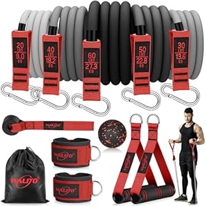 WALITO Resistance Bands Set – Exercise Bands with Handles, Door Anchor, Legs Ankle Straps, for Heavy Resistance Training, Physical Therapy, Muscle Training, Yoga, Home Workouts