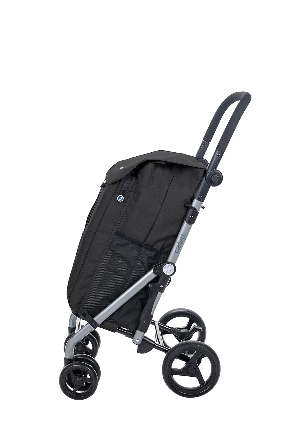 Carlett Chariot de Courses 4 Roues Pliable, Sac Amovible Grande Capacité 53 L / 15 kg et Sac Isotherme 10 L, Poignée Réglable, Frein de Sécurité, Convertible en 2 Roues, Classic Duo, Noir