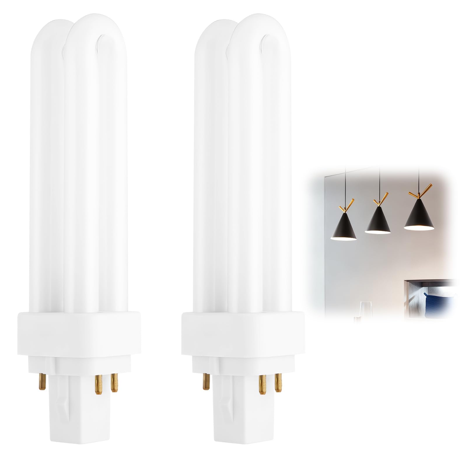 4 Pin G24q-2 Light Bulbs,18W Compact Fluorescent Lamp Cool White 4300K 2U Double Turn Tube Energy Saving Light Bulbs 1200LM PLC CFL Non-Dimmable (AC 220-240V)for Bathroom Corridor Bedroom 2 Pack