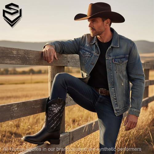 Image of SUREWAY Western Boots For Men - Mens Square Toe Cowboy Boot, Oil /Slip Resistant, Durable Fashionable Classic Pull on 10 Inch Mid-Calf Wellington Boots