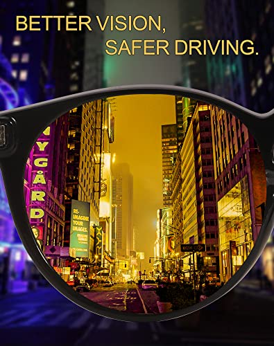 LVIOE Night Driving Glasses Ultralight Round Yellow Polarized Night Vision Glasses Ideal for Low Light Conditions LN576N4