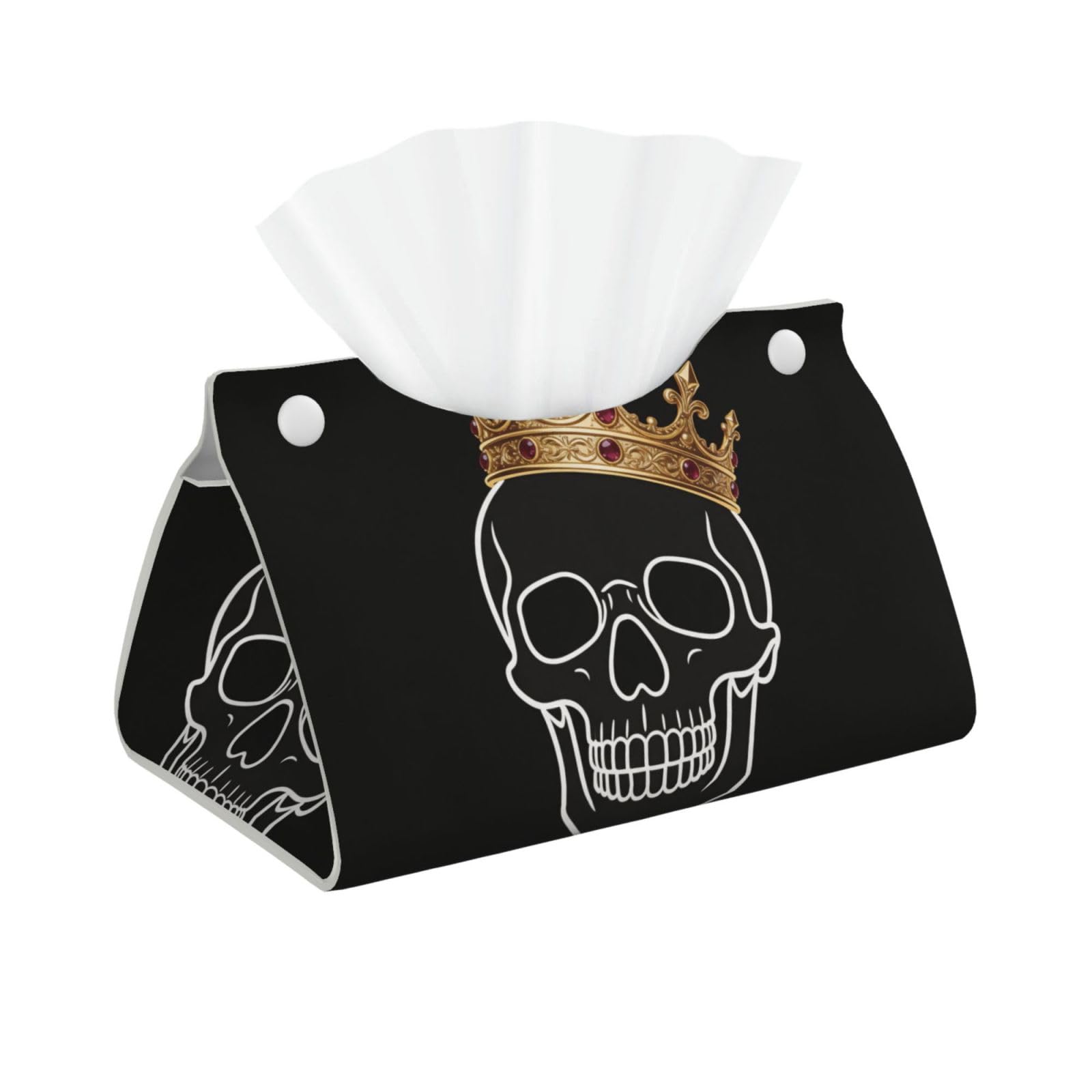 Crown Skull Flat Long Leather Tissue Box Cover-Waterproof PU Leather Tissue Holder for Bathroom, Decorative Rectangular Tissue Case