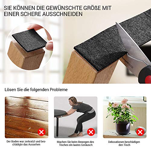 Auckpure Filzgleiter selbstklebend, 3 Rollen, Filzgleiter, schwarzer Filz, 100 cm x 10 cm, 100 cm x 5 cm, 100 cm x 2 cm, Möbelgleiter… – Ansicht 3