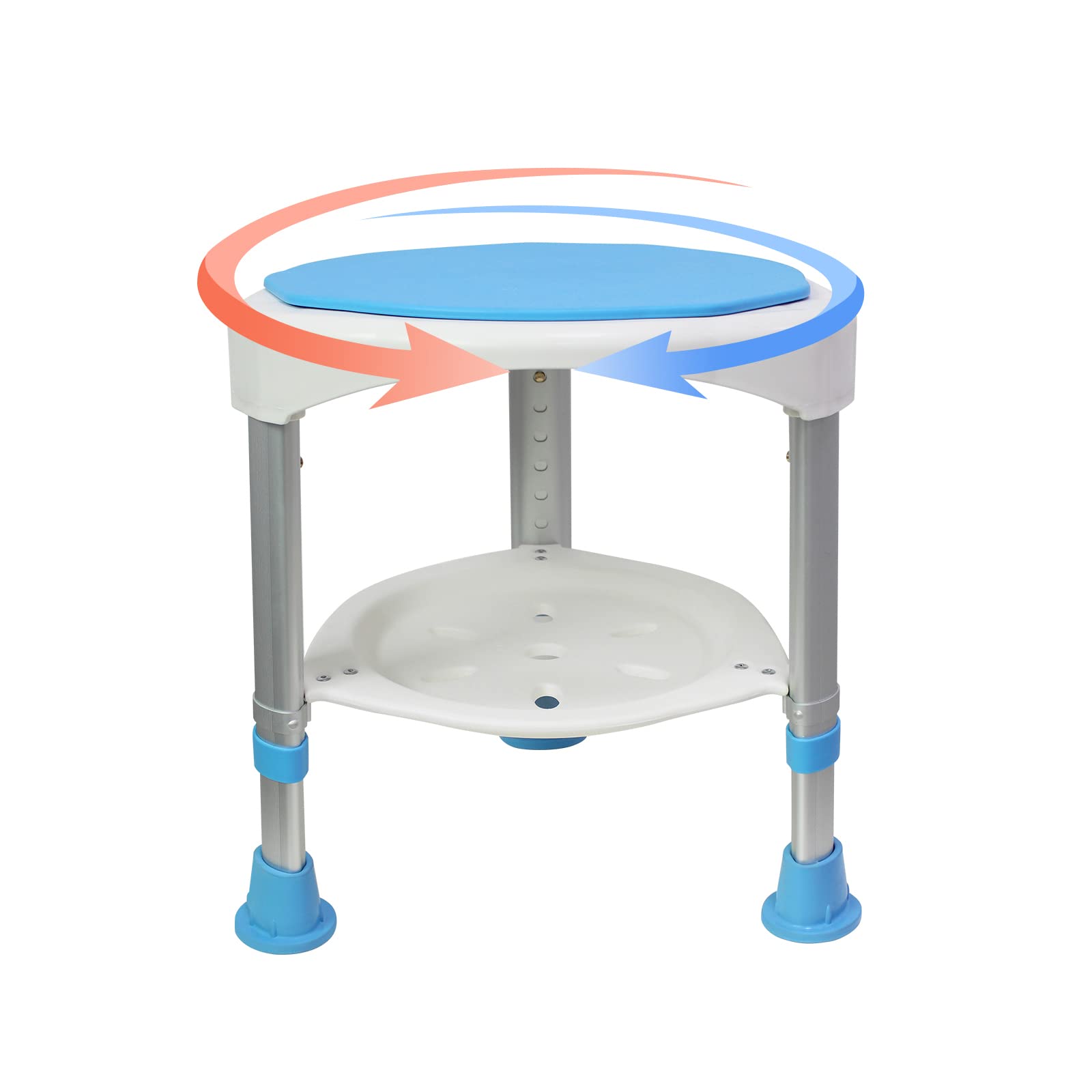 NAIZY Taburete de Ducha 45-57cm Taburete de Baño Ajustable en Altura 360 Giratorio Ayuda para la Ducha (Tipo B, con Compartimento de Almacenamiento)
