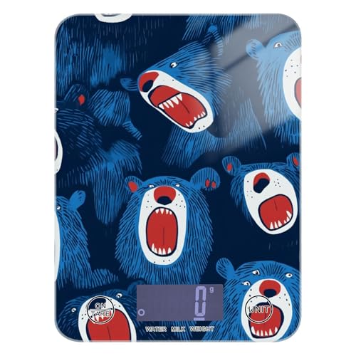Báscula bariátrica de cocina de dibujos animados Blue Bears de 11 libras/2 onzas, 5 kg/5 g, báscula digital pequeña en gramos con 4 unidades para especias Keto Baking báscula para alimentos pesar