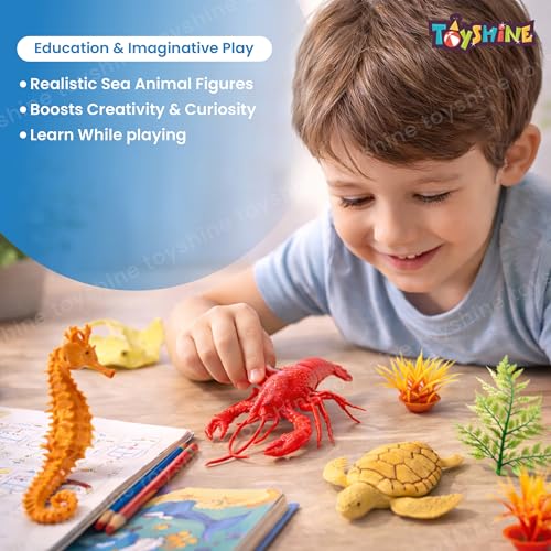 Image of Toyshine Pack of 11 (6 Animals, 5 Trees) Sea World Animals Toy Figure Playing Set for Kids
