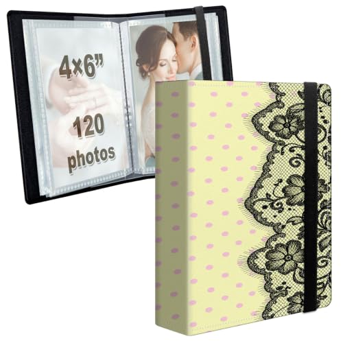Image of Photo Album 4x6 120 Photos with Strong Elastic Band, Lemon Lace Dots | Large Capacity Premium Leather Picture Album, Portable Wallet Albums Photo Book for Family Anniversaries Wedding Baby