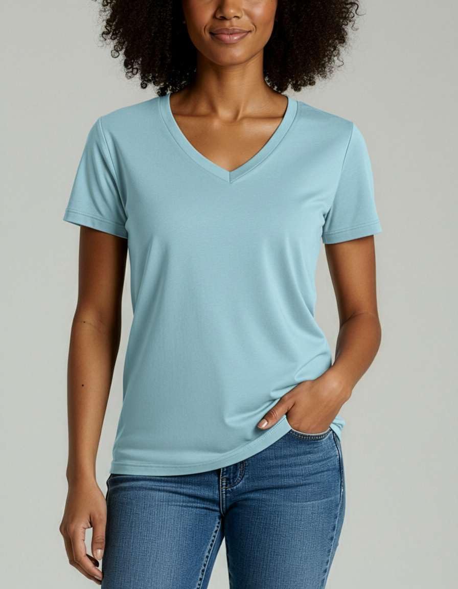 Real Essentials 4 Pack: Women's Classic-Fit Cotton Short-Sleeve V-Neck T-Shirt (Available in Plus Size) - Image 5