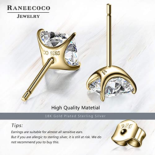 ”Stunning Flame “18K Gold Plated Sterling Silver Princess Cut Cubic Zirconia Stud Earrings For Men Women(4-Y) #TOP1