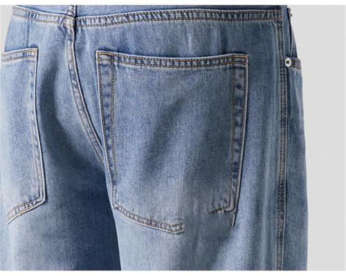 Men's Contrasting Casual Loose Jeans Multi-Pocket Mid-Waist Straight Denim Wide-Leg Pants4