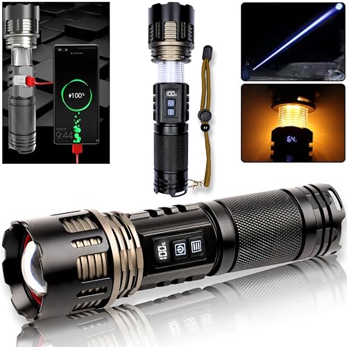 LIGHT SABRE Torch, Torches LED Super Bright, Rechargeable Torch, Water Resistant Tactical Flashlight,180000 lumens with 300m Zoom and 360 Degree Cob Lantern Function with Power Bank.